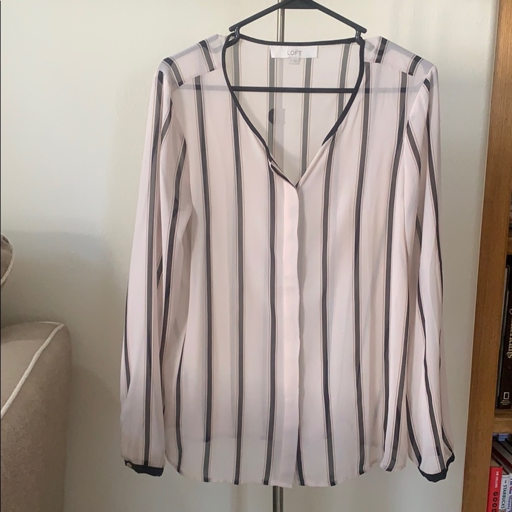 Long sleeve button down sheer striped blouse